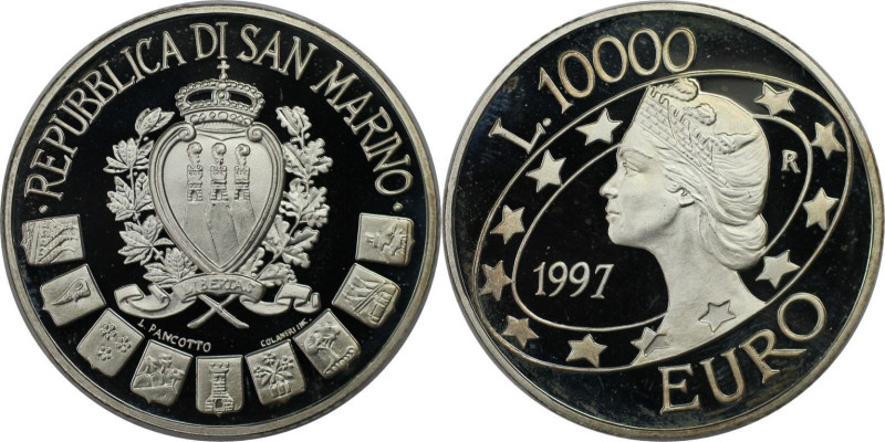 Europäische Münzen und Medaillen, San Marino. San Marino in Europa. 10000 Lire 1...