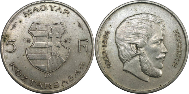 Europäische Münzen und Medaillen, Ungarn / Hungary. Lajos Kossuth. 5 Forint 1947...