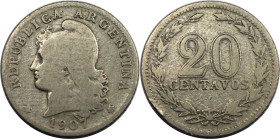 Weltmünzen und Medaillen, Argentinien / Argentina. 20 Centavos 1907. Kupfer-Nickel. KM 36. Schön-sehr schön