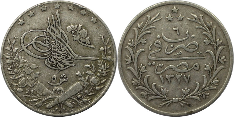 Weltmünzen und Medaillen, Ägypten / Egypt. Mehmed V. 5 Qirsh 1913 (AH 1327/6H). ...