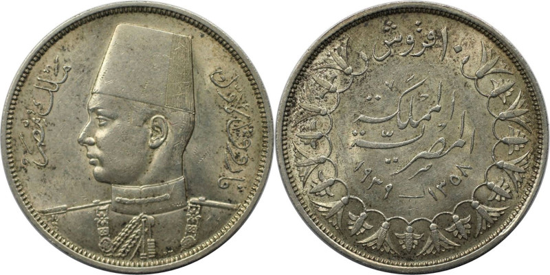 Weltmünzen und Medaillen, Ägypten / Egypt. Farouk I. 10 Piastres 1939. Silber. K...