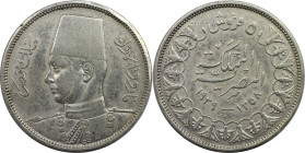 Weltmünzen und Medaillen, Ägypten / Egypt. Farouk. 5 Piastres 1939. Silber. KM 366. Sehr schön+. Kratzer