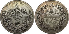 Weltmünzen und Medaillen, Ägypten / Egypt. Abdul Hamid II. 10 Qirsh 1885 (AH 1293/11). Silber. KM 295. Sehr schön. Patina