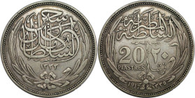 Weltmünzen und Medaillen, Ägypten / Egypt. Hussein Kamil (1914-1917). 20 Piastres 1917. Silber. KM 321. Fast Vorzüglich. Patina