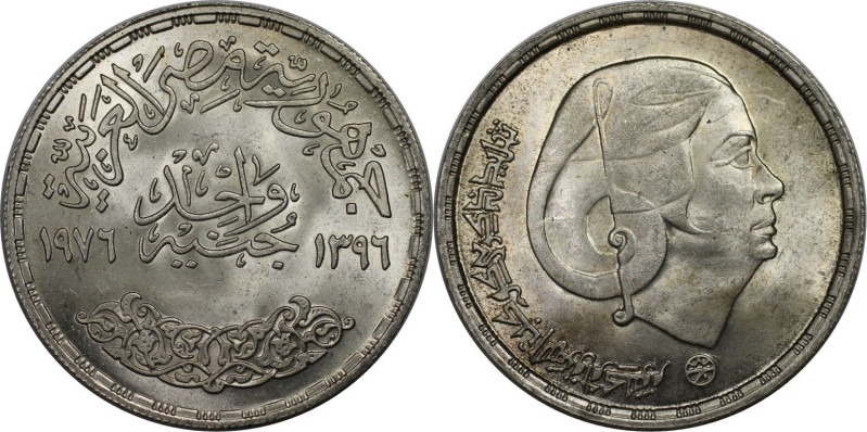 Weltmünzen und Medaillen, Ägypten / Egypt. Om Kalsoum. 1 Pound 1976. 15,0 g. 0.7...