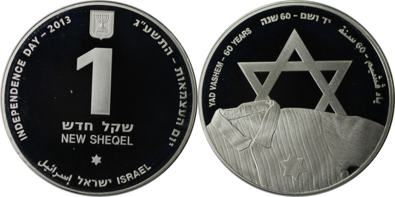 Weltmünzen und Medaillen, Israel. 60 Jahre Yad Vashem. 1 New Sheqel 2013. 14,40 ...