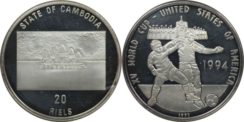 Weltmünzen und Medaillen, Kambodscha / Cambodia. Fußballweltmeisterschaft 1994, ...