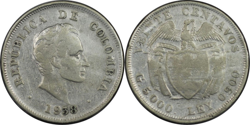 Weltmünzen und Medaillen, Kolumbien / Colombia. Simon Bolivar. 20 Centavos 1938....