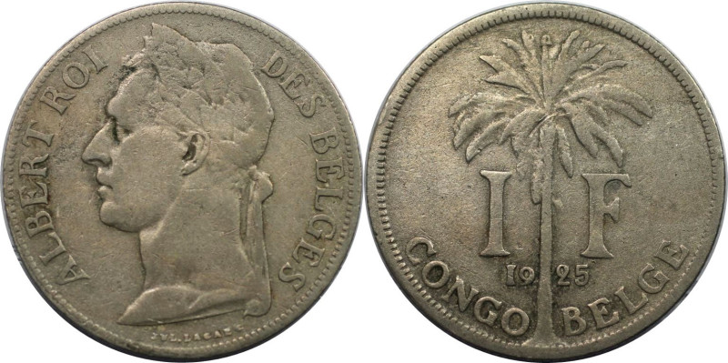 Weltmünzen und Medaillen, Kongo / Congo. Belgisch-Kongo. Albert I. 1 Franc 1925....