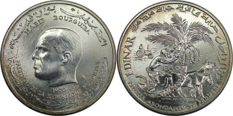 Weltmünzen und Medaillen, Tunesien / Tunisia. Serie: F.A.O. 1 Dinar 1970. 18,0 g...