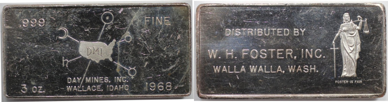 Medaillen und Jetons, Silberbarren / Silver Bar. Day Mines, Inc. Wallace, Idaho....