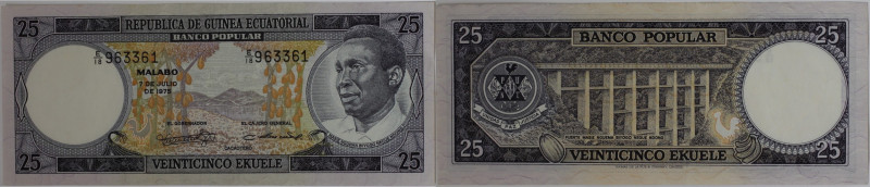 Banknoten, Äquatorialguinea. 25 Ekuele 1975. Pick 009. II