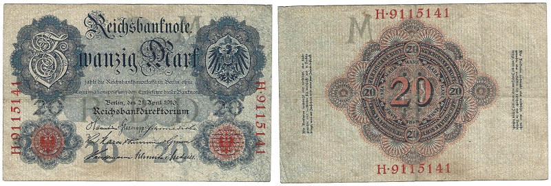 Banknoten, Deutschland / Germany. Deutsches Reich. Reichsbanknote 20 Mark 1910. ...