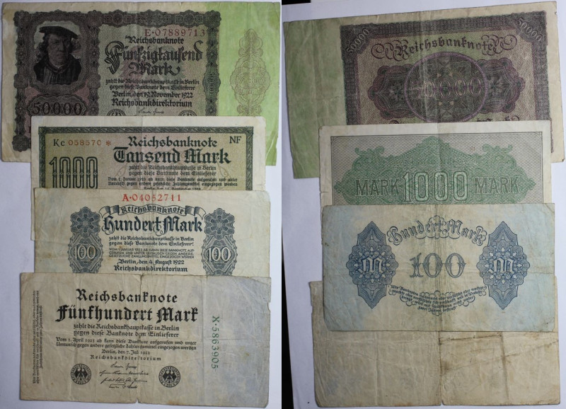 Banknoten, Deutschland / Germany, Lots und Sammlungen. Reichsbanknote. 100, 500,...