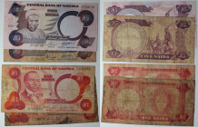Banknoten, Nigeria, Lots und Sammlungen. 2 x 1 Naira (1979-84), P.19d, 5 Naira 1984, P.024d, 5 Naira 2002, P.032. Lot von 4 Banknoten 1979-2002. II-IV