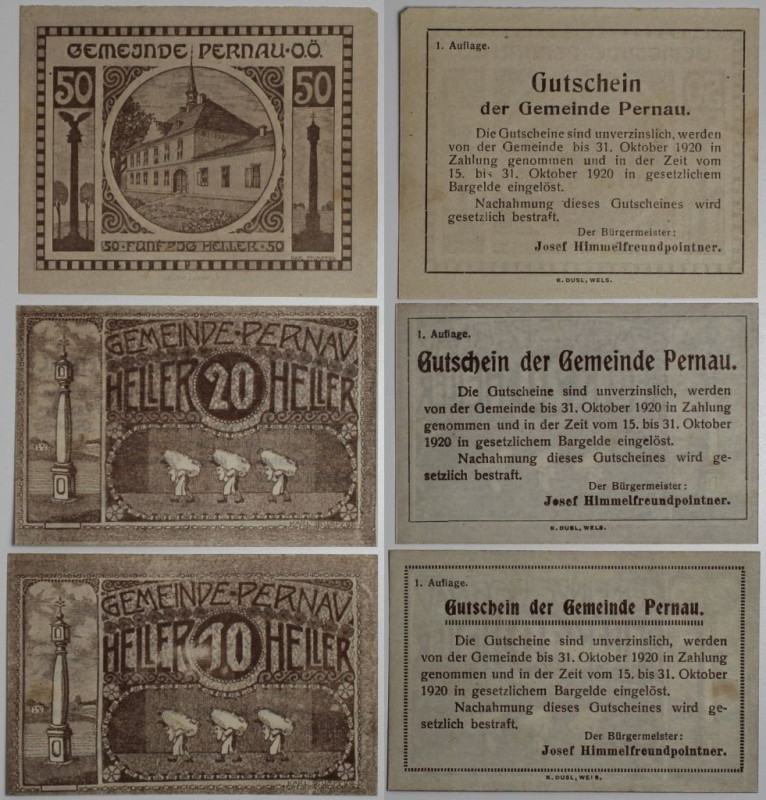 Banknoten, Österreich / Austria, Lots und Sammlungen. Notgeld Pernau, Gemeinde. ...