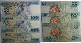Banknoten, Portugal, Lots und Sammlungen. F. Pessona / Rose. 3 x 100 Escudos 1988. P.179. Lot von 3 Banknoten. UNZ, IV