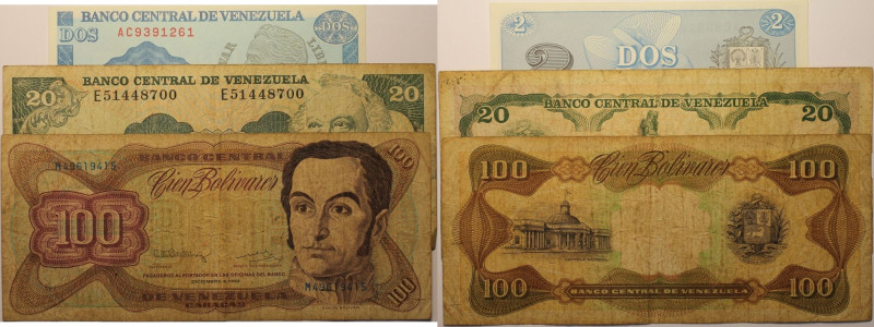 Banknoten, Venezuela, Lots und Sammlungen. 2 Bolivares 1989, P.069, 20 Bolivares...