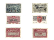 Banknoten, Lots und Sammlungen Banknoten. Deutschland / Germany, 5 Mark 1914. Österreich / Austria, 1 Korona 1916, und 2 Korona 1917. Lot von 3 Bankno...