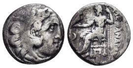 KINGS OF MACEDON. Alexander III The Great.(336-323 BC). Drachm. Kolophon.

Obv : Head of Herakles right, wearing lion skin.

Rev : AΛEΞANΔPOY.
Zeus se...