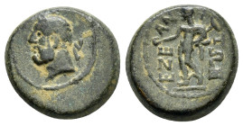 PHRYGIA. Aezanis.(late 1st cent. BC).Ae. 

Obv : Laureate and bearded head of Heracles left.

Rev : ΕΖΕΑΝΙΤΩΝ.
Naked Hermes standing left, holding pur...