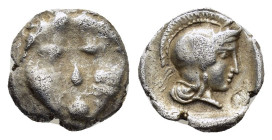 PAMPHYLIA.Aspendos.(Circa 420-360 BC).Obol.

Obv : Gorgoneion.

Rev : Helmeted head of Athena right within incuse square.
SNG France 28-36; SNG Aulock...