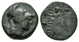 PAMPHILIA.Side.(2nd-1st Century BC). Ae. 

Obv : Helmeted head of Athena right.

Rev : ΣI ΔHTΩN.
Nike advancing left, holding wreath and palm; pomegra...