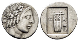LYCIA. Lycian League. Masicytes.(Circa 27-20 BC).Hemidrachm.

Obv : Λ - V.
Laureate head of Apollo right.

Rev : M - A.
Lyre; tripod to right; all wit...