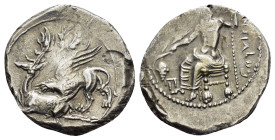 KINGS of CAPPADOCIA. Ariarathes I (Circa 333-322 BC). Drachm. Gaziura.

Obv : Baal seated left, holding eagle, grape cluster and grain ear in right ha...