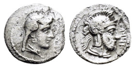 CILICIA.Tarsus.Datames.Satrap of Cilicia and Cappadocia.(384-361 BC).Obol .

Obv : Diademed female head right.

Rev : Helmeted male head right.
SNG Fr...