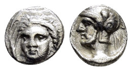 CILICIA. Tarsos. Pharnabazos.(380-374/3 BC). Obol.

Obv : Head of female facing slightly left.

Rev : Helmeted and bearded head left.
SNG BN 306; SNG ...