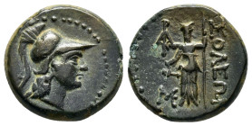 CILICIA.Soloi-Pompeiopolis.(Circa 100-30 BC).Ae.

Obv : Helmeted head of Athena to right.

Rev : ΣΟΛΕΩΝ.
Dionysos standing facing, wearing bull's horn...