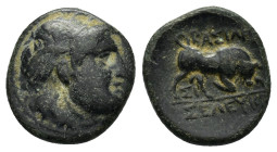SELEUKID KINGS of SYRIA. Seleukos I Nikator.(312-281 BC).Sardes.Ae.

Obv : Winged head of Medusa right.

Rev : BAΣIΛEΩΣ ΣΕΛΕΥΚOY.
Bull butting right, ...