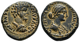 JUDAEA. Aelia Capitolina. Lucius Verus & Lucilla.(161-169). Ae.

Obv : IMP CAES L AVR VERVS AVG.
Bare-headed bust wearing cuirass, right.

Rev : ...
