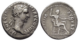 NERVA (96-98). Denarius. Rome.

Obv : IMP NERVA CAES AVG P M TR P COS II P P.
Laureate head right.

Rev: IVSTITIA AVGVST.
Justitia seated right on thr...