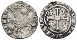 CRUSADERS. Cyprus. Henry II (Second reign, 1310-1324). Gros.

Obv : + HЄNRI RЄI DЄ.
King seated facing, holding sceptre and globus; star in left field...