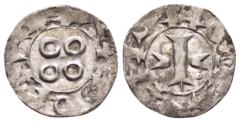 FRANCE.Melgueil.(Circa 12th-13th). Denier.

Obv : Degraded legend.
Cross with cr...