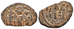 ARAB-BYZANTINE. Early Caliphate (636-660). Imitation of a Follis of Heraclius (610-641).

Weight : 4.5 gr
Diameter : 26 mm