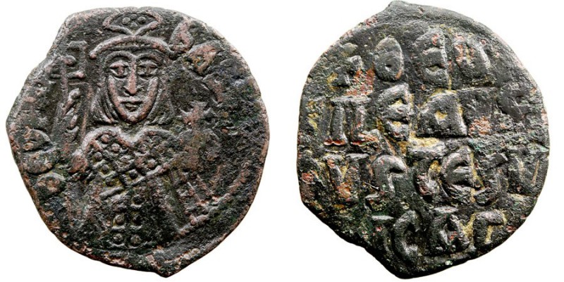 MONEDAS BIZANTINAS. THEOPHILUS. 40 Nummi. AE. Constantinopla. (829-842) A/Busto ...