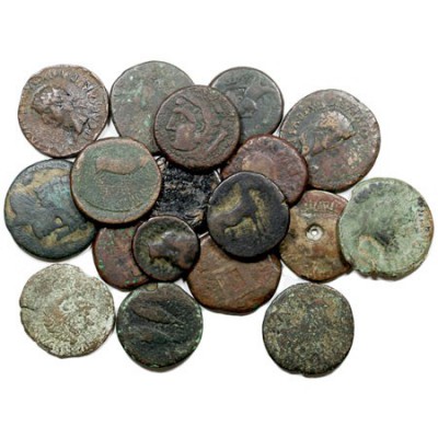 MONEDAS DE LA HISPANIA ANTIGUA. LOTES DE CONJUNTO. Lote de 17 monedas. AE. Cecas...