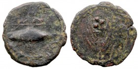 MONEDAS DE LA HISPANIA ANTIGUA. ILIPENSE, ALCALÁ DEL RÍO (SEVILLA). As. AE. Acuñado sobre una moneda de Ituci. 6,93 g. AB.-. Interesante. BC