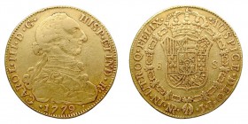 MONARQUÍA ESPAÑOLA. CARLOS III. 8 Escudos. AV. Nuevo Reino JJ. 1779. 26,93 g. CAL.185. MBC-