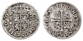 MONARQUÍA ESPAÑOLA. CARLOS III. 1/2 Real. AR. Sevilla CF. 1770. 1,37 g. CAL.1852. MBC-