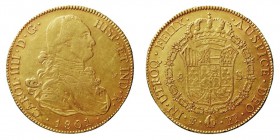 MONARQUÍA ESPAÑOLA. CARLOS IV. 8 Escudos. AV. Potosí PP. 1801. 27,06 g. CAL.108. Rayitas en anv., si no MBC+
