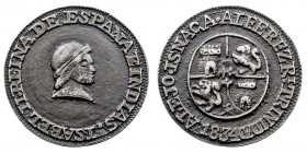 MONARQUÍA ESPAÑOLA. ISABEL II. AR-31. Medalla Proclamación en Trinidad. Alejo Isnaga 1834. H.59. Plata fundida. Muy rara. EBC
