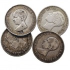 CENTENARIO DE LA PESETA. LOTES DE CONJUNTO. 5 Pesetas. AR. Lote de 4 monedas. 1877 (sirvió de joya), 1888 (2) y 1898. MBC a BC+