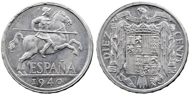 CENTENARIO DE LA Peseta. ESTADO ESPAÑOL. 10 Céntimos. Aluminio. 1940. PLVS-VLTRA...