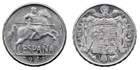 CENTENARIO DE LA Peseta. ESTADO ESPAÑOL. 5 Céntimos. Aluminio. 1941. PLVS-VLTRA. CAL.134. Brillo. SC