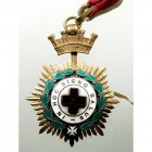 MEDALLAS. CONDECORACIONES. Cruz Roja Española. (1931-39) Medalla 1ª clase. Condecoración de cuello. Con cinta y corona mural. Pérez Guerra 278. Presen...