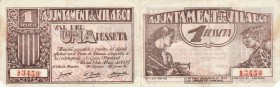 BILLETES. BILLETES LOCALES. 1 Peseta. Vilaboi (Barcelona), Ay. 19 Mayo 1937. Sello en seco. Pico cortado, si no EBC